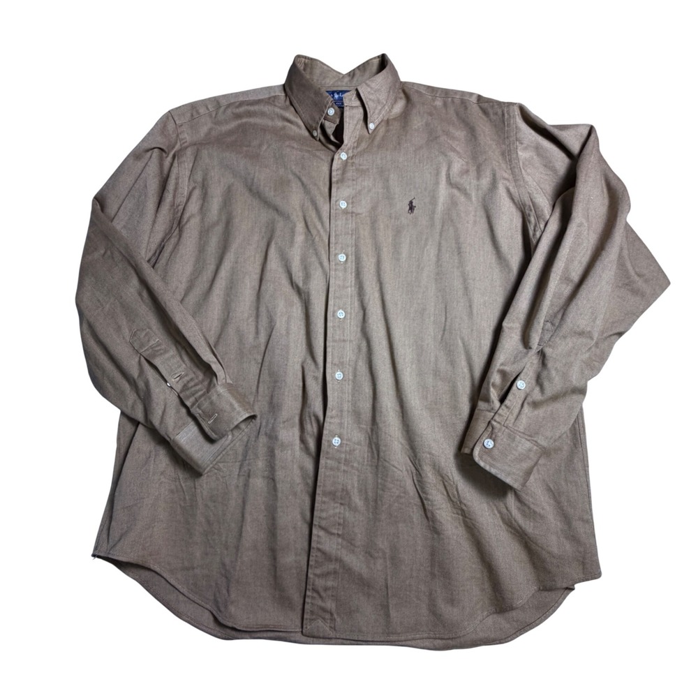 Ralph Lauren Button Down Shirt Mens XL Tan Excellent Blake Long Sleeve Cotton